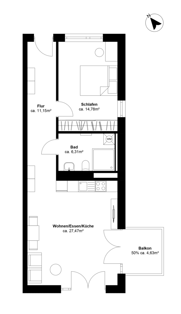 Grundriss der staytion düren 2 raum etage 1